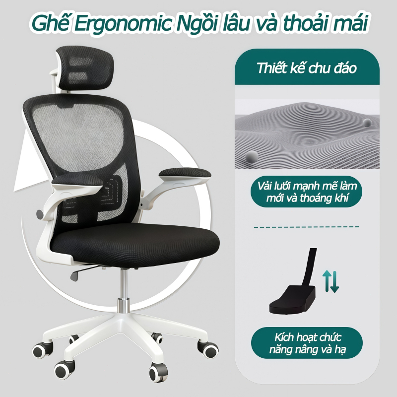 IB Ghế Văn Phòng Có Tựa Đầu Và Tay Vịn Điều Chỉnh Ghế Máy Tính Ngồi Làm Việc Thoải Mái Tiện Dụng | BigBuy360 - bigbuy360.vn