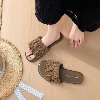 Dép Nữ Quai Nhún Chấm Bi Phong Cách Vintage - Dép Đế Bệt Thời Trang Mã L246
