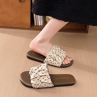 Dép Nữ Quai Nhún Chấm Bi Phong Cách Vintage - Dép Đế Bệt Thời Trang Mã L246