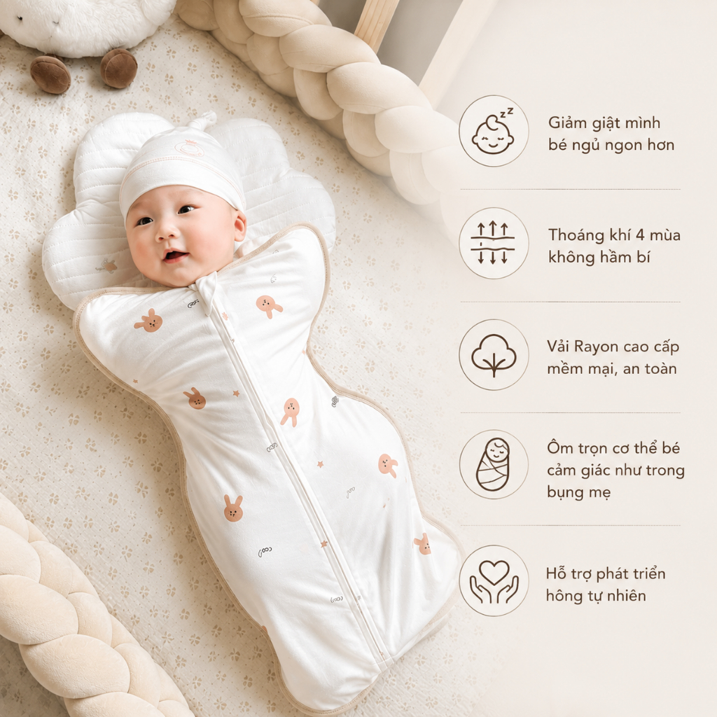 Nhộng Chũn Cho Bé Ngủ Ngon Unbee Mẫu Mới 2024 Hàng Thiết Kế Cao Cấp Chất Cotton, Bozip Hàn Mềm Mại Co Giãn Đàn Hồi