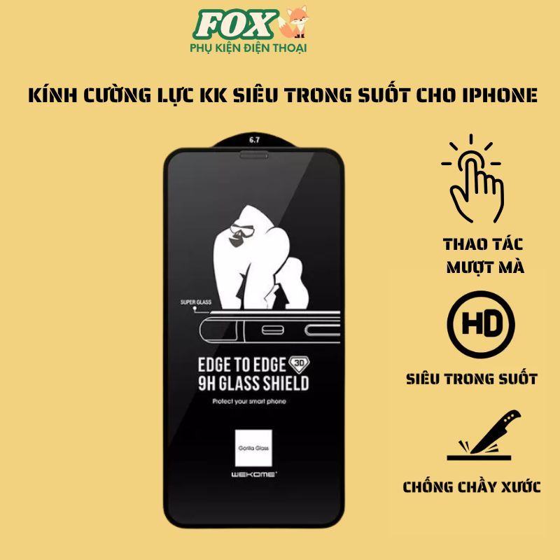 Kính cường lực KK trong suốt hạn chế bám vân tay cho IPhone 11 12 13 14 15 16 17Promax Pro Plus
