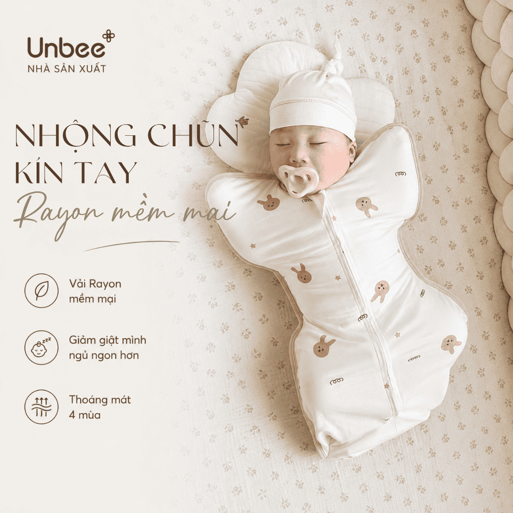 Nhộng Chũn Cho Bé Ngủ Ngon Unbee Mẫu Mới 2024 Hàng Thiết Kế Cao Cấp Chất Cotton, Bozip Hàn Mềm Mại Co Giãn Đàn Hồi