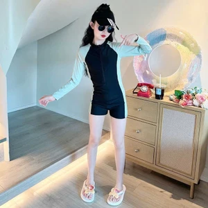 Đồ Bơi Liền Thân Bé Gái Tay Dài Chống Nắng Khóa Kéo Trước Chất Vải Nhanh Khô Bộ Bơi Thể Thao Cho Bé