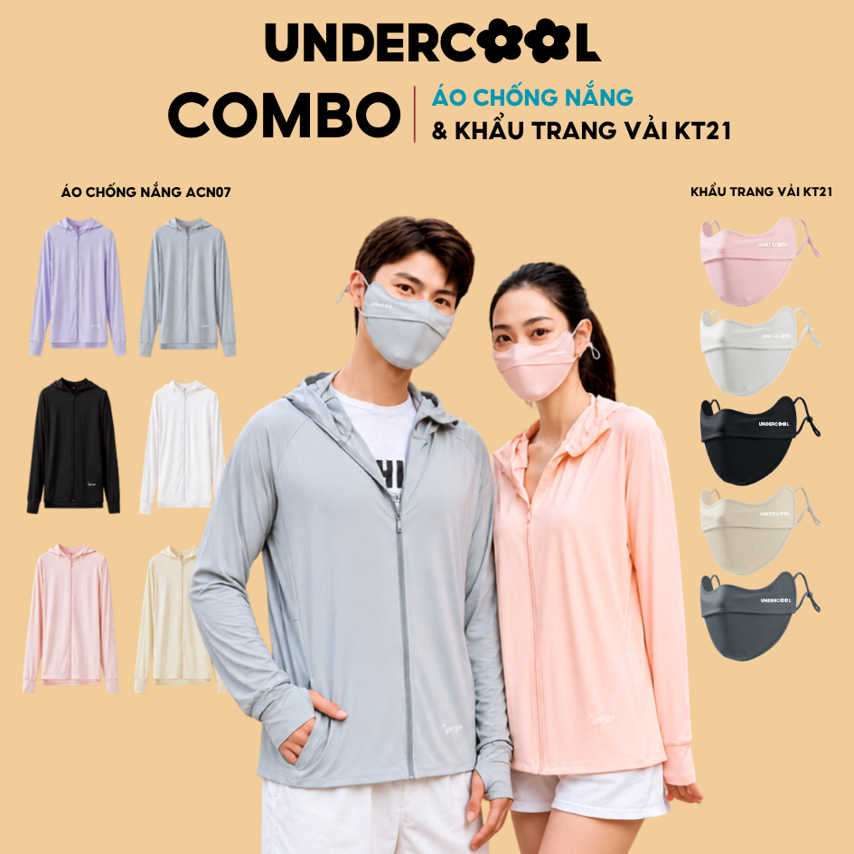 COMBO 1 Áo Chống Nắng ACN07 UPF50+ và 1 Khẩu Trang Chống UV Vải KT21 Thun Lạnh Mát Da, Gọng 3D Chống Lem Son