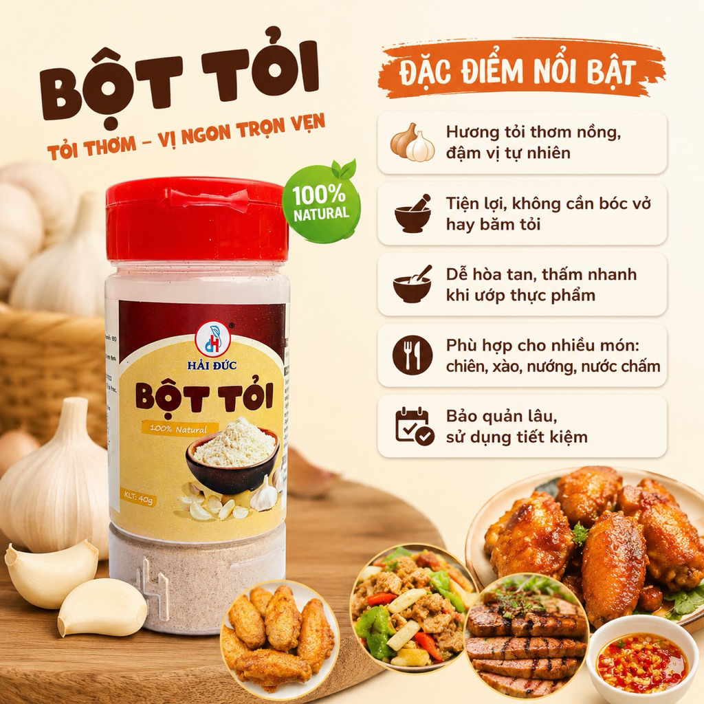 Bột Tỏi Đức Hải Nguyên Chất Thơm Nồng Tiện Lợi Dùng Nấu Ăn Tẩm Ướp Gia Vị 40G - Đức Hải Food