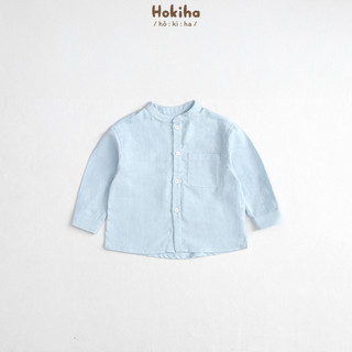 Áo Sơ Mi Cổ Tròn Phối Túi Trước Ngực Dài Tay Cho Bé Hokiha Vải Linen Đứng Form, Thoáng mát Size Từ 8-17kg A60