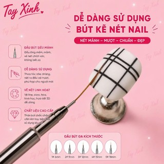 Bút Kẻ Nét Nail Cán Gỗ Cao Cấp 6mm 9mm 12mm 15mm 18mm - Cọ Vẽ Hoa, Kẻ Line, Vẽ Gel Nail Chuyên Nghiệp