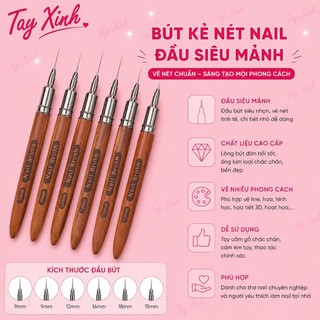 Bút Kẻ Nét Nail Cán Gỗ Cao Cấp 6mm 9mm 12mm 15mm 18mm - Cọ Vẽ Hoa, Kẻ Line, Vẽ Gel Nail Chuyên Nghiệp