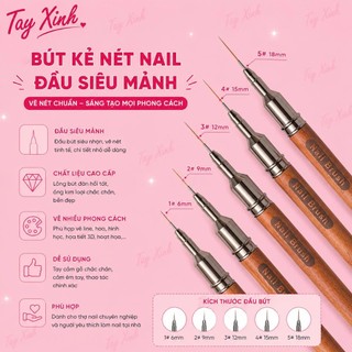 Bút Kẻ Nét Nail Cán Gỗ Cao Cấp 6mm 9mm 12mm 15mm 18mm - Cọ Vẽ Hoa, Kẻ Line, Vẽ Gel Nail Chuyên Nghiệp