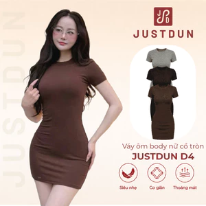 Váy ôm body nữ cổ tròn form fit cotton co giãn mềm mịn Justdun D4