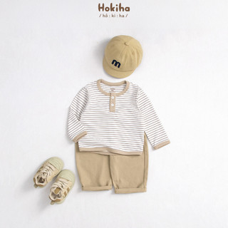 Bộ Dài Tay Áo Cotton Kẻ Quần Kaki Cho Bé Hokiha Mùa Thu Chất Vải Mềm Mịn, Thoáng mát Size Từ 8-17kg B116
