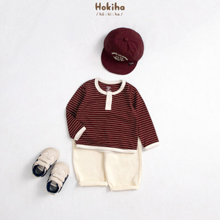 Bộ Dài Tay Áo Cotton Kẻ Quần Kaki Cho Bé Hokiha Mùa Thu Chất Vải Mềm Mịn, Thoáng mát Size Từ 8-17kg B116