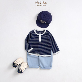 Bộ Dài Tay Áo Cotton Kẻ Quần Kaki Cho Bé Hokiha Mùa Thu Chất Vải Mềm Mịn, Thoáng mát Size Từ 8-17kg B116