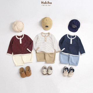 Bộ Dài Tay Áo Cotton Kẻ Quần Kaki Cho Bé Hokiha Mùa Thu Chất Vải Mềm Mịn, Thoáng mát Size Từ 8-17kg B116