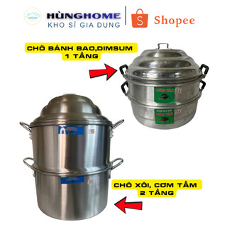 Chõ hấp 2 tầng, Nồi hấp xôi, hấp cách thủy, chõ đồ xôi tách rời 2 tầng bằng nhôm cao cấp, chất lượng cao [nhiều size]