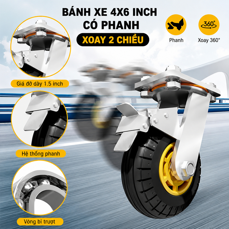 Xe Đẩy Hàng 4 Bánh Gấp Gọn Đa Năng - Tải Trọng Cao Bánh Cao Su Giảm Chấn Siêu Bền