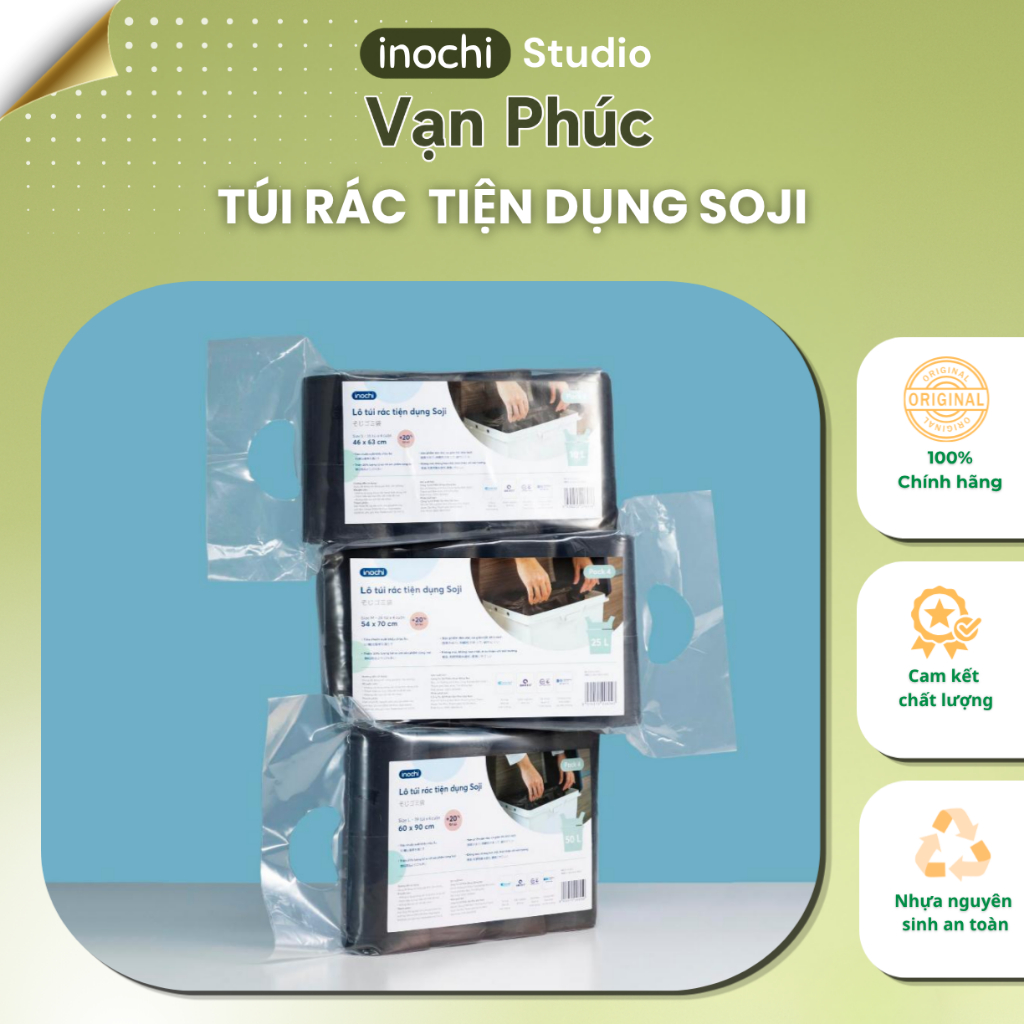 Túi rác tự hủy sinh học có quai tiện dụng. Túi rác tiện dụng Soji 10L, 25L, 50L chính hãng INOCHI