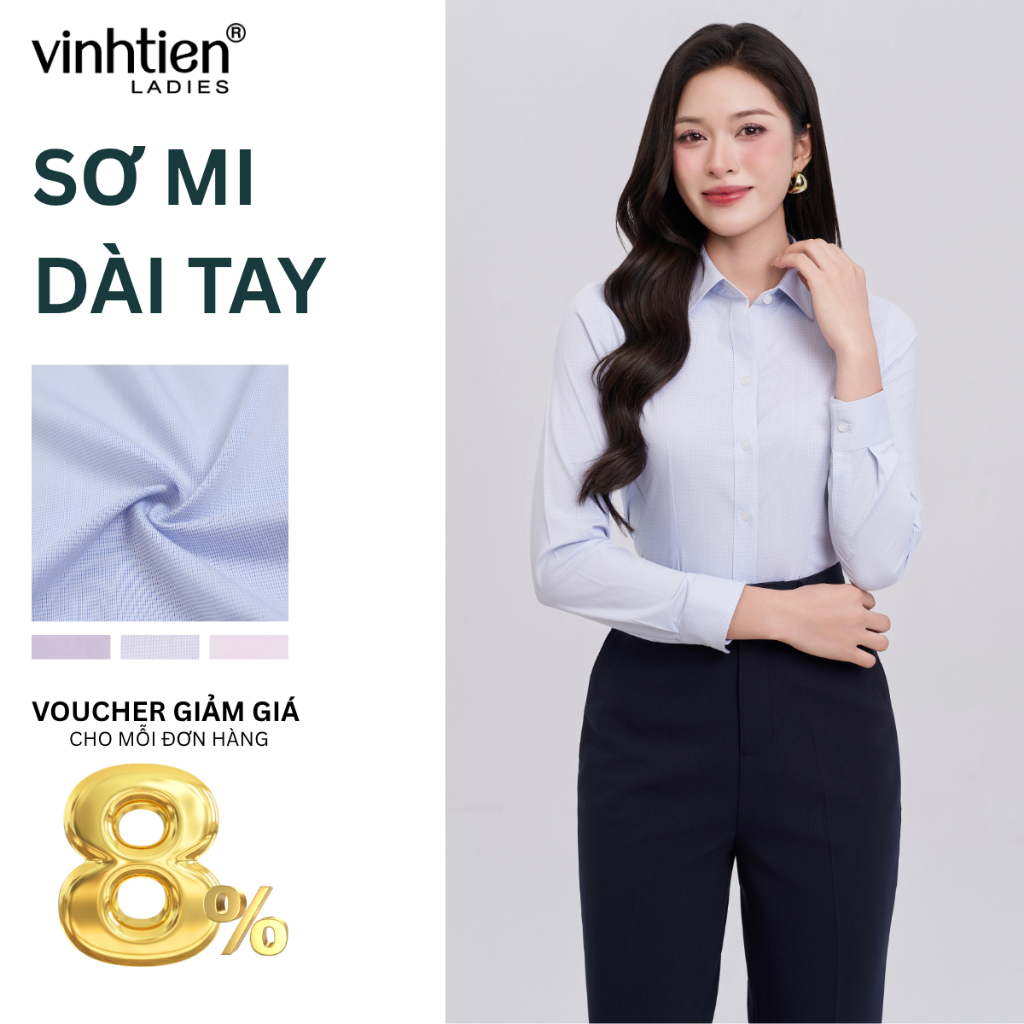 Áo Sơ Mi Dài Tay Vĩnh Tiến Ladies Chất Liệu Bamboo Mềm Mại, Mặc Thoáng Mát, Họa Tiết Kẻ  - GTB 575