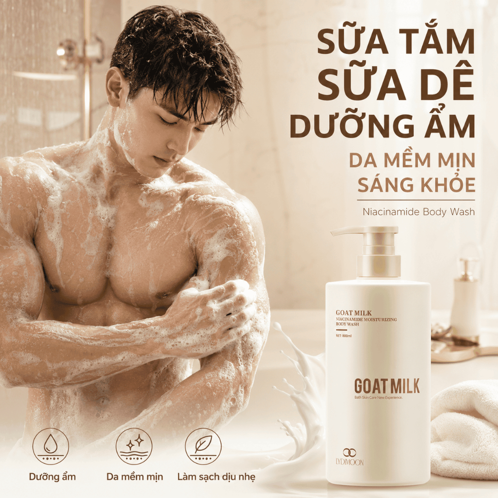 Sữa tắm sữa dê Sữa tắm trắng da 800ml Niacinamide làm trắng da Làm sạch sâu hương thơm lâu dài