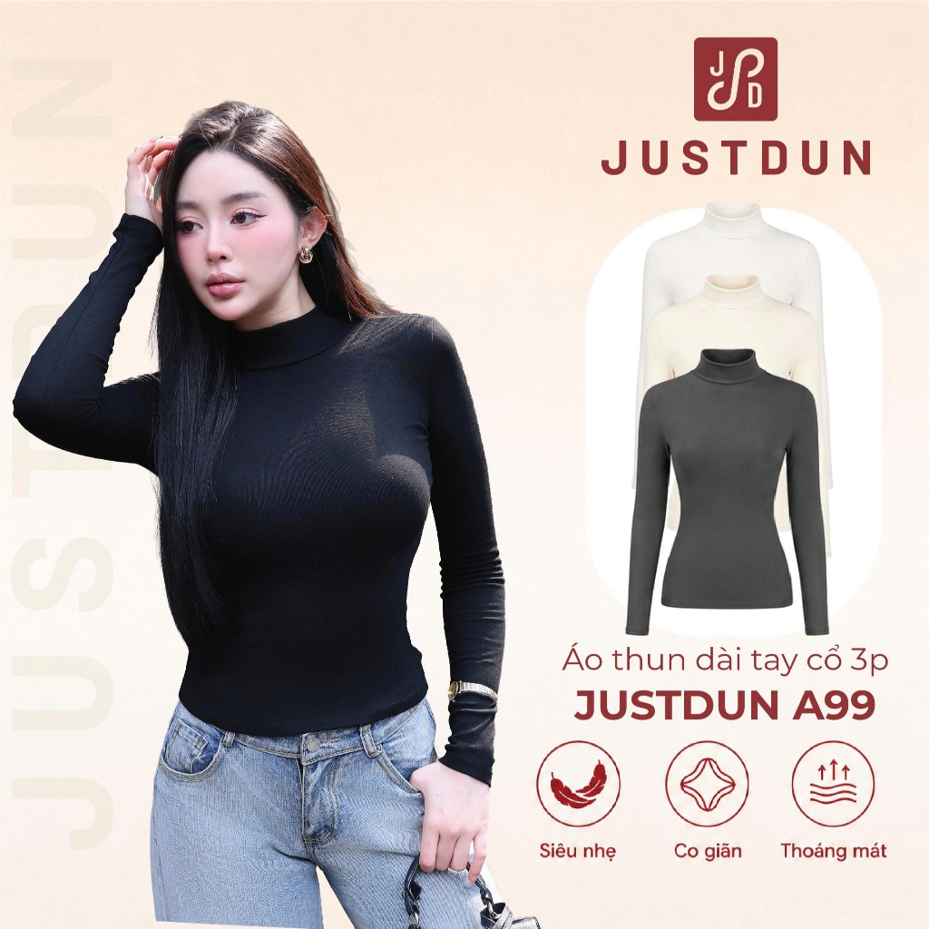 Áo thun dài tay cổ 3p siêu co giãn chất cotton mịn dày dặn Justdun A99
