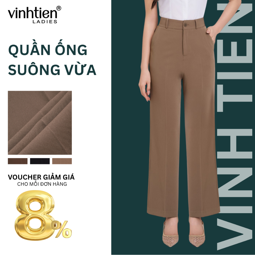 Quần Âu Nữ Dáng Xuông Vừa Vĩnh Tiến , GTB 629, chất liệu vải mềm mịn thoáng mát đứng form.
