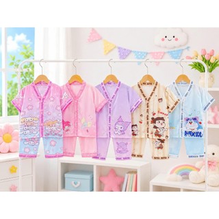 SK888 - Bộ Pijama Quần Dài Chất Lụa Họa Tiết Đáng Yêu Cho Bé Gái