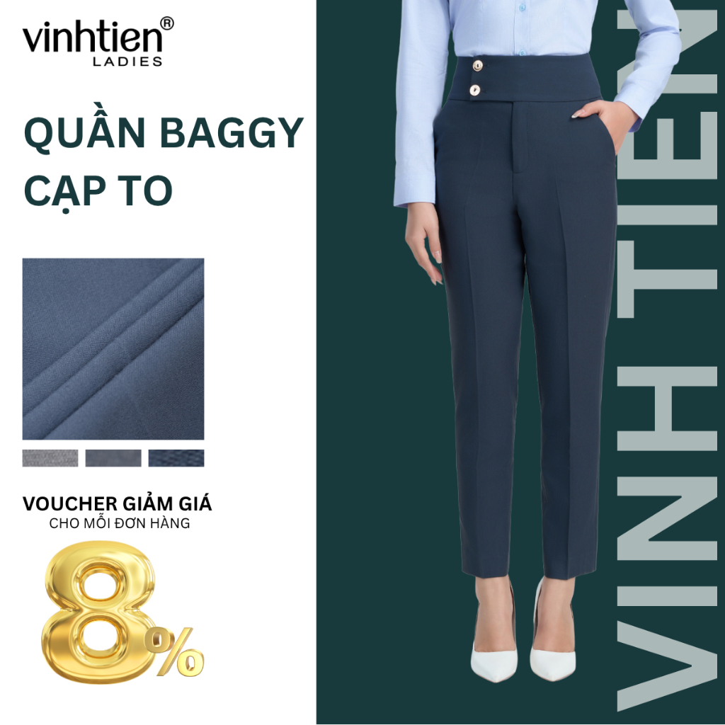 Quần Âu Nữ Baggy Cạp To Vĩnh Tiến , GTB 579, chất liệu vải mềm mịn thoáng mát đứng form.
