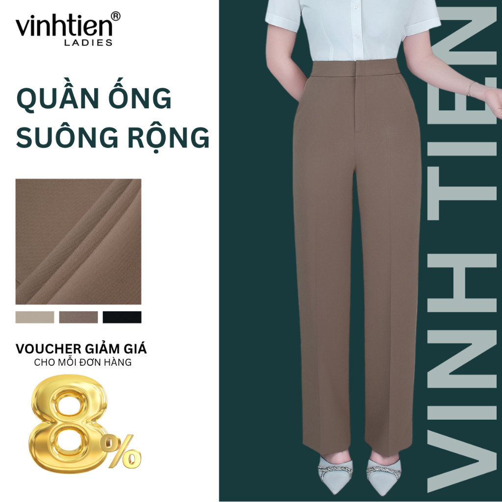 Quần Âu Nữ Ống Suông Rộng Vĩnh Tiến, GTB 709, chất liệu vải mềm mịn thoáng mát đứng form.