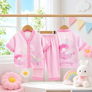 SK888 - Bộ Pijama Quần Dài Chất Lụa Họa Tiết Đáng Yêu Cho Bé Gái