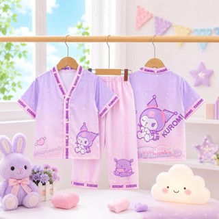 SK888 - Bộ Pijama Quần Dài Chất Lụa Họa Tiết Đáng Yêu Cho Bé Gái