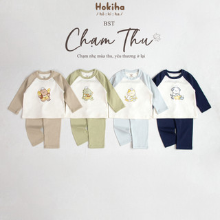 Bộ Quần Áo Dài Tay Raplang In Hình Cho Bé Trai Bé Gái Hokiha Vải Cotton Mềm Mịn, Thoáng mát Size Từ 8-17kg B129