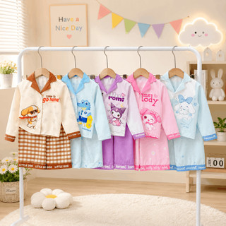 SK282 - Bộ Pijama Cổ Gập Dài Tay Chất Lụa Mềm Mát Cho Bé Trai Gái
