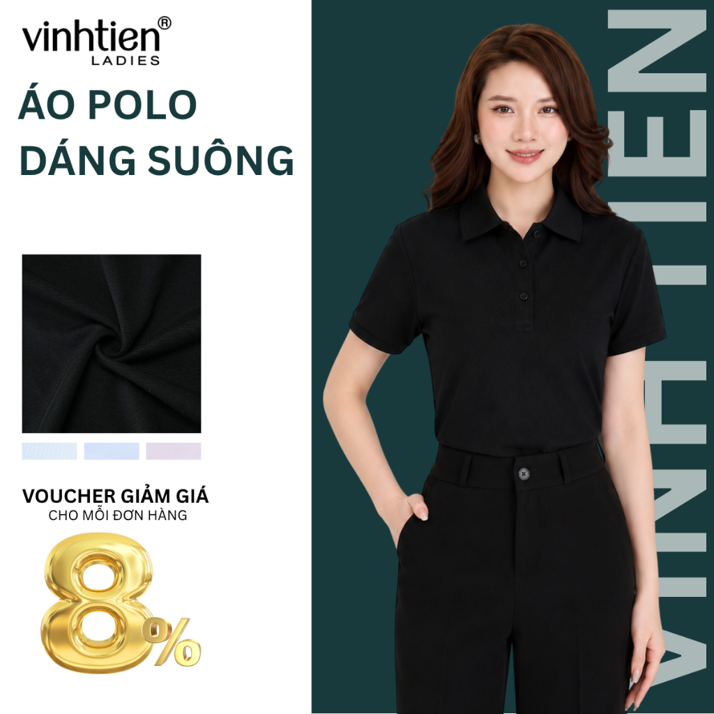 Áo Polo Nữ Ngắn Tay Vĩnh Tiến Ladies, Chất Liệu Cotton, Họa Tiết Trơn - GTB 299