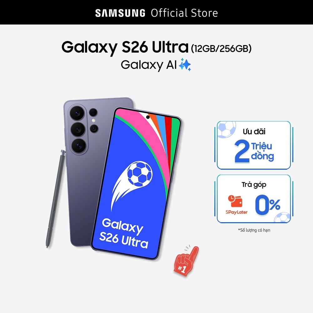 Điện thoại Samsung Galaxy S26 Ultra, 12GB/256GB, Privacy Display, Chip Snapdragon, Galaxy AI Phone, Camera 200MP