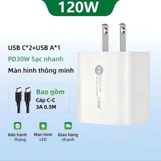 55Combo Sạc Nhanh 3 Món : Củ Sạc Nhanh 120w 4 Cổng,Cáp Sạc Nhanh 100w 3 Đầu, Cáp Sạc 4 Đầu (Cáp 4in1)