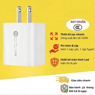 55Combo Sạc Nhanh 3 Món : Củ Sạc Nhanh 120w 4 Cổng,Cáp Sạc Nhanh 100w 3 Đầu, Cáp Sạc 4 Đầu (Cáp 4in1)