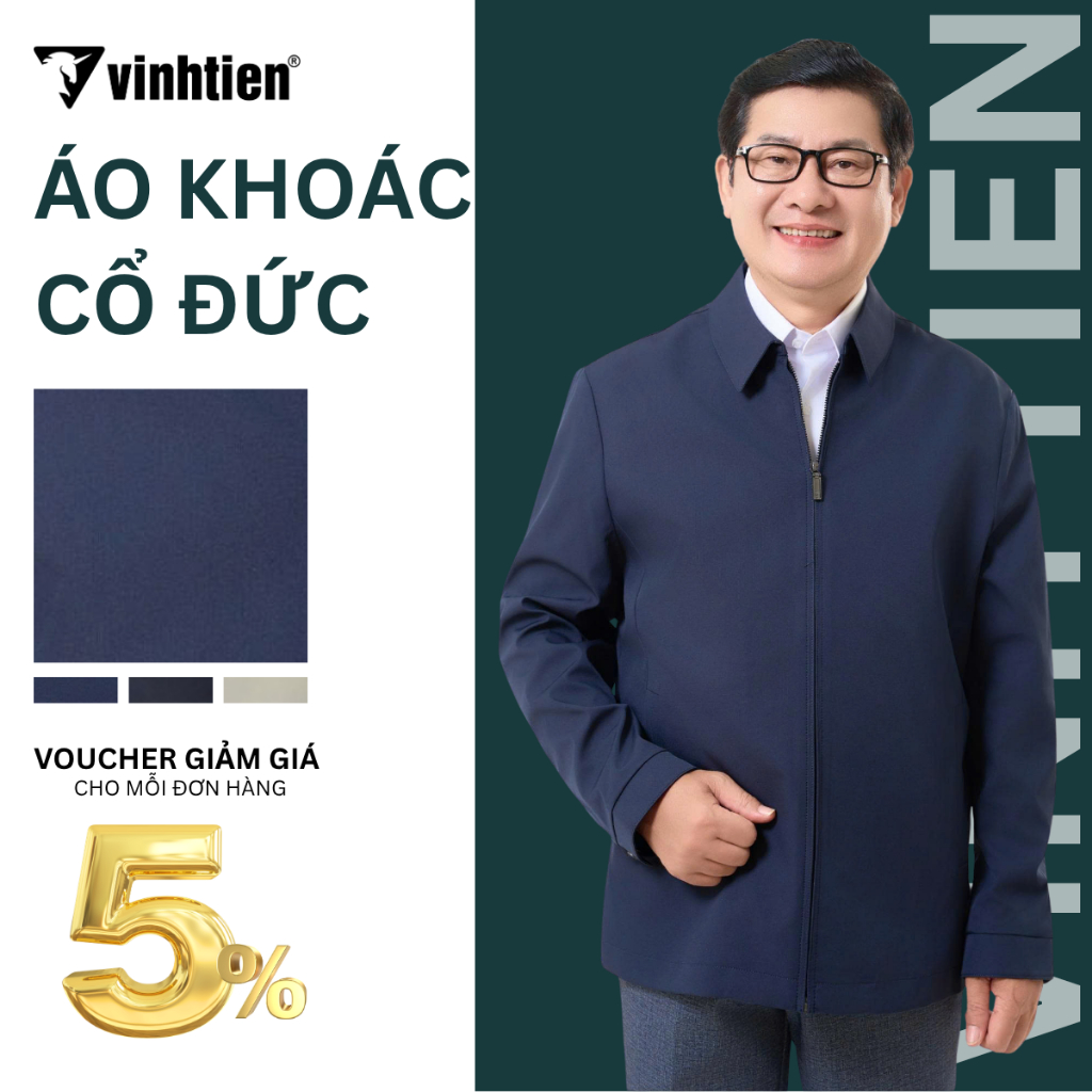 Áo Khoác Jacket Nam Vĩnh Tiến Chần Bông Nẹp Cúc Cổ Đức Chống Gió Giữ Ấm Phong Cách Lịch Lãm - 1250 JC8