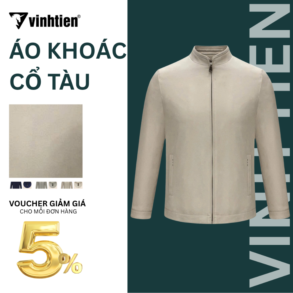 Áo Khoác Jacket Nam Trung Niên Vĩnh Tiến 2 Lớp Cổ Tàu Cao Cấp , Sang Trọng - 950 JC1