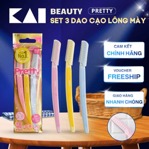 Set 3 Dao Cạo Lông Mày, Lông Mặt Nữ Pretty Kai Tay Cầm Dài và nhỏ gọn, an toàn cho da nhạy cảm KAI GA0053Q