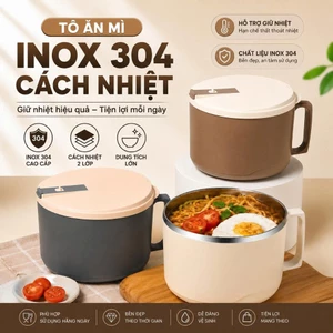 Tô ăn mì inox 304 cách nhiệt có nắp đậy kiểu Nhật tiện dụng 1100/1700ml