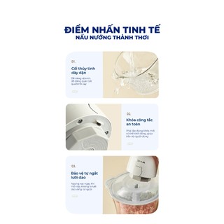 Máy xay thịt mini 1.8L Bear FCH-H026LQ, 300W, Đa Năng Xay Tỏi Ớt, Rau Củ, Xay đá bi, BH 18 Tháng