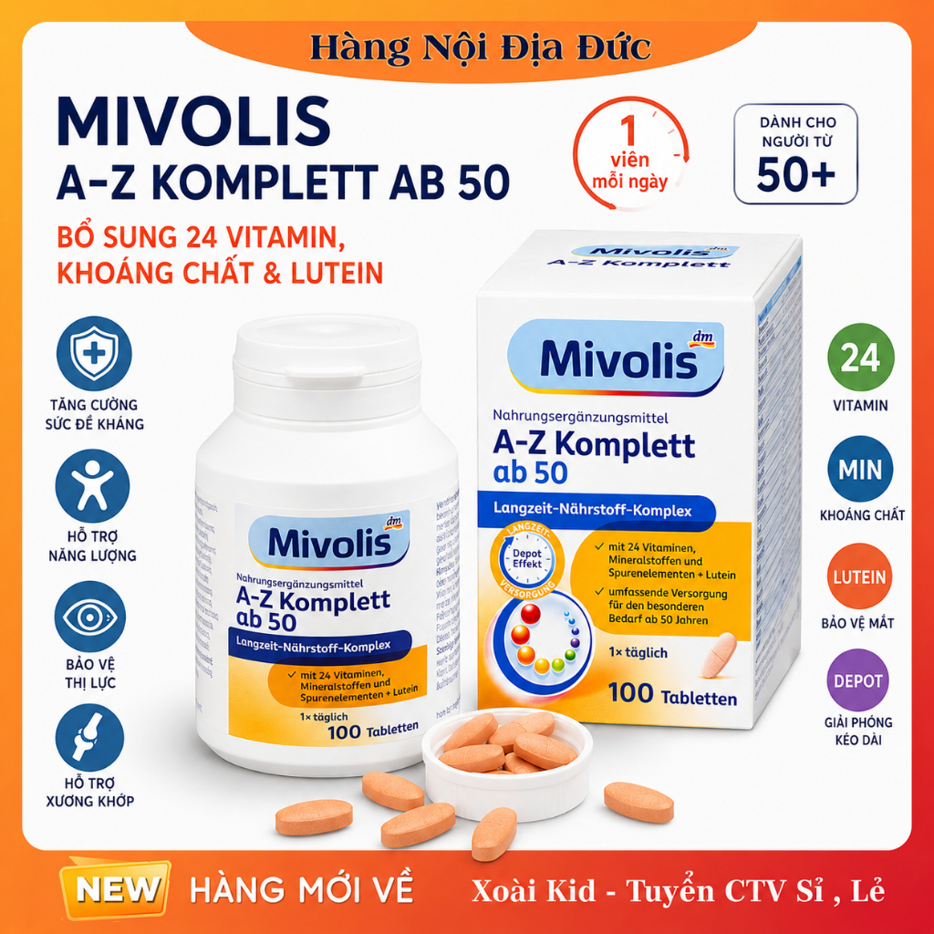Vitamin Tổng Hợp Mivolis A Z Depot Ab Cho Người Trên 50 Tuổi, 100 Viên - Hàng Đức Chính Hãng