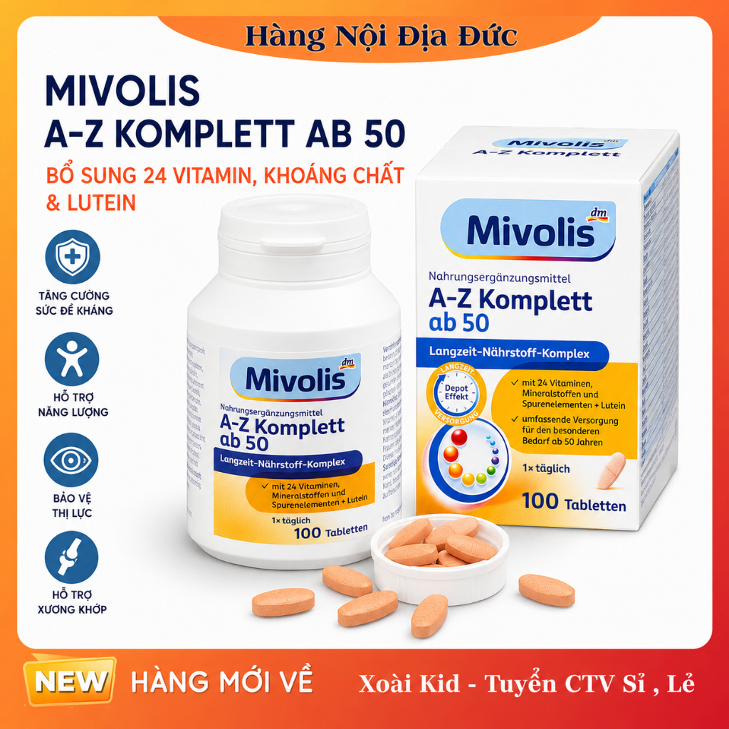 Vitamin Tổng Hợp Mivolis A Z Depot Ab Cho Người Trên 50 Tuổi, 100 Viên - Hàng Đức Chính Hãng