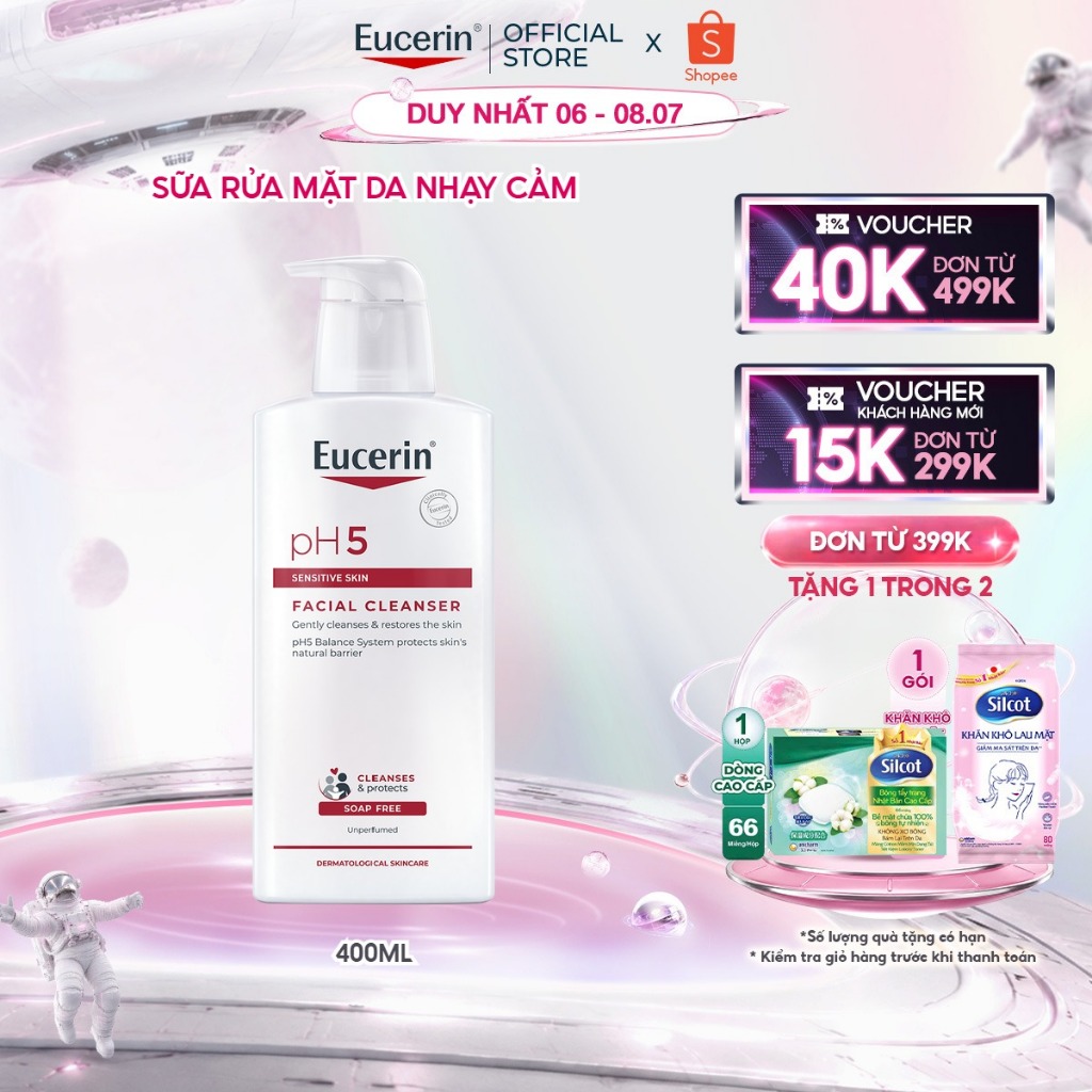 Sữa rửa mặt không gây kích ứng cho da nhạy cảm Eucerin pH5 Facial Cleanser 400ml