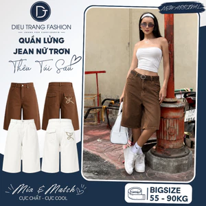 Quần Lửng Jean Nữ Trơn Ống Rộng Thêu Túi Sau Bigsize Lưng Cao Che Bụng Tôn Dáng QC74 Diệu Trang