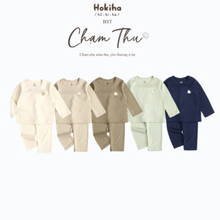Bộ quần áo dài tay in hình basic cho bé trai, bé gái Hokiha vải cotton mềm mại, thoáng mát size 8-17kg B161