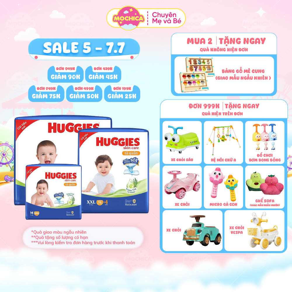 Bỉm/Tã quần Huggies Tràm Trà Tự Nhiên SKINCARE Pants Mega Jumbo M106/L104/XL88/XXL80- Mochica