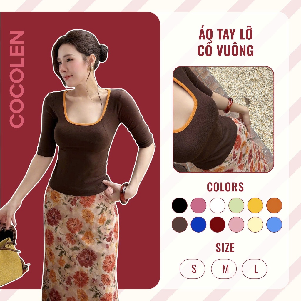 Áo Tay Lỡ Cổ Vuông COCOLEN Kiểu Dáng Trẻ Trung, Năng Động Phối Viền Khỏe Khắn Chất Liệu Rib Hàn Mềm Mịn, Đầm Tay - A102