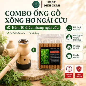 Combo Ống gỗ Xông Hơ Ngải Cứu +hộp 10 điếu nhang ngải cứu .Búa gỗ Hơ giữ Ngải Cứu trừ hàn