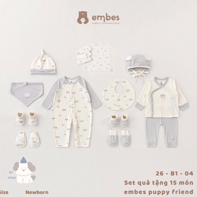 Combo Sơ Sinh Embes, Set 15 Món Đi Sinh Chất Mềm Mại Làm Quà Tặng Cho Bé Trai Bé Gái Từ 0-3 Tháng
